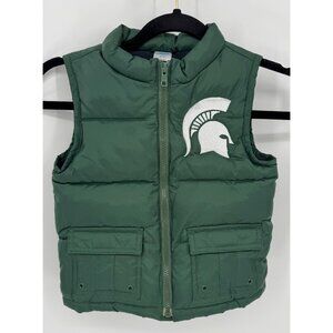 Gymboree Kids Green and White Spartan Logo Full Zip Puffer Vest